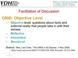 Orid Discussion Questions Examples Training of the Trainer: Health Equity 101 | PPT