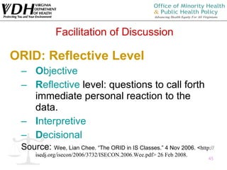 Orid Discussion Questions Examples Training of the Trainer: Health Equity 101 | PPT