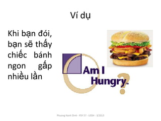 Ví dụ
Khi bạn đói,
bạn sẽ thấy
chiếc bánh
ngon gấp
nhiều lần



               Phuong Hanh Dinh - PSY 57 - USSH - 3/2013
 
