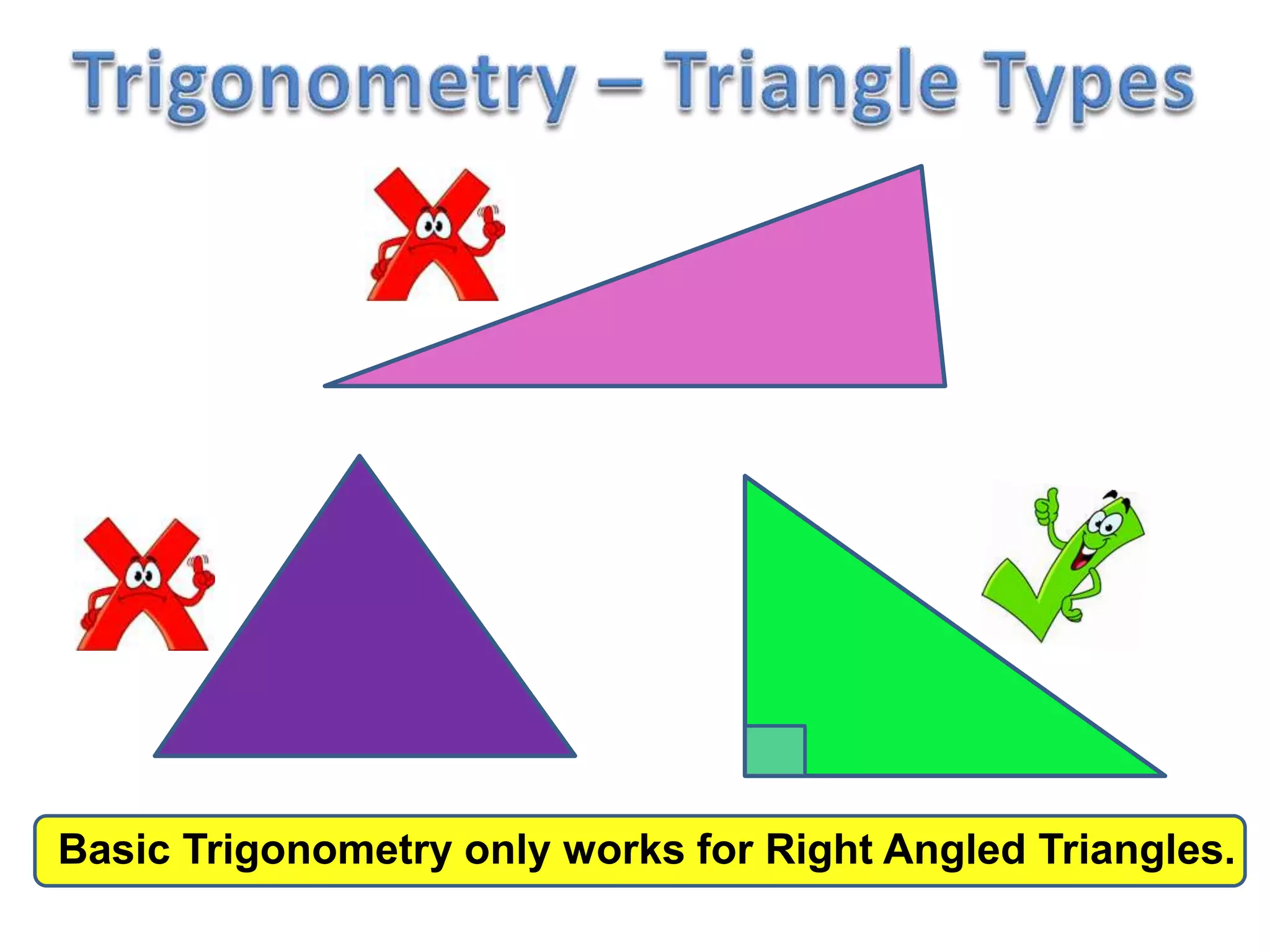 Basic Trigonometry only works for Right Angled Triangles.
 