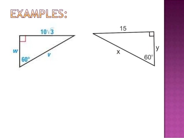 trig mini unit find the length of the missing side leave your answer in simplest radical form
