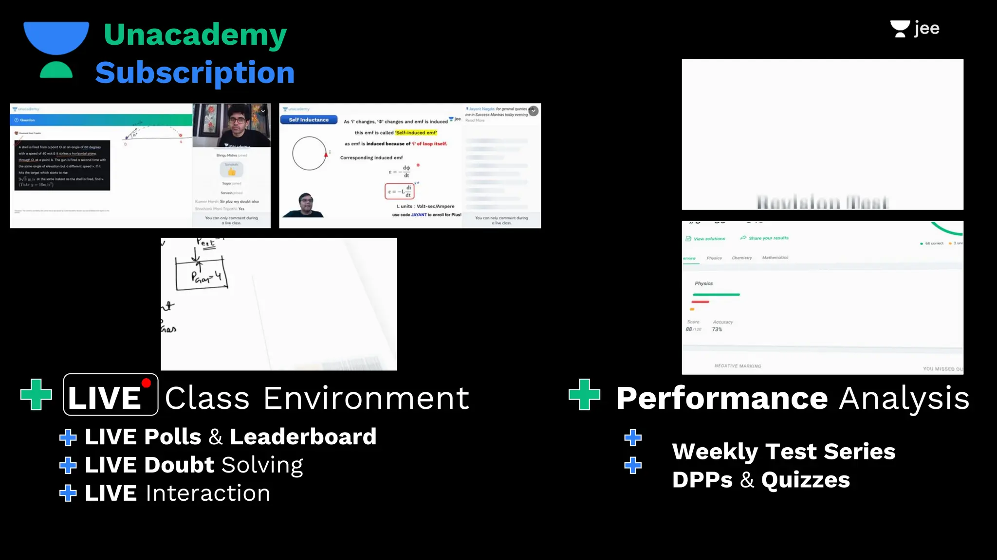 Unacademy
Subscription
LIVE Polls & Leaderboard
LIVE Doubt Solving
LIVE Interaction
LIVE Class Environment Performance Analysis
Weekly Test Series
DPPs & Quizzes
 