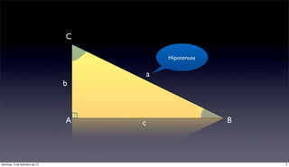 C

                                            Hipotenusa

                                        a
                                b



                                A   c                    B




domingo, 3 de fevereiro de 13                                2
 
