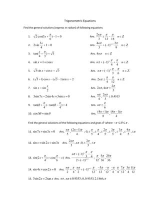 Trigonometric equations | DOCX