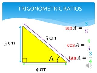 TRIGONOMETRIC RATIOS
3 cm
4 cm
5 cm
A
 