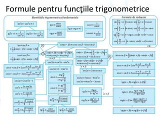 Formule pentru funcţiile trigonometrice
