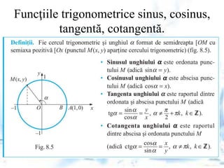 Funcţiile trigonometrice sinus, cosinus,
tangentă, cotangentă.
 