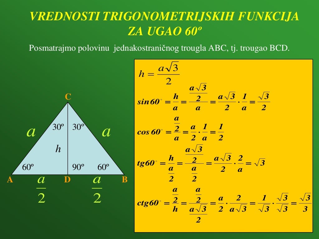 Trigonometrijske Funkcije Oštrog Ugla Pravouglog Trougla