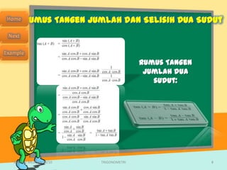 Rumus Tangen Jumlah dan Selisih Dua Sudut



                                       Rumus Tangen
                                        Jumlah dua
                                          sudut:




SMA N 1 MEJAYAN 09/10   TRIGONOMETRI                  8
 