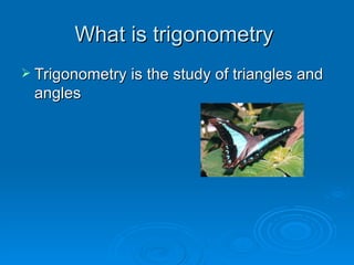 What is trigonometry  Trigonometry is the study of triangles and angles 