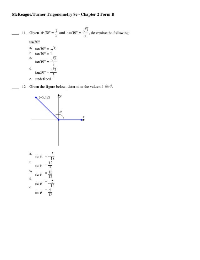 Trigonometry 8th Edition Mckeague Test Bank
