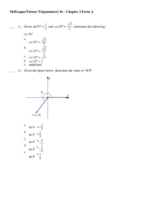 Trigonometry 8th Edition Mckeague Test Bank