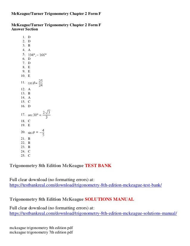 Trigonometry 8th Edition Mckeague Test Bank