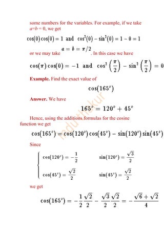 Trigonometry Formulas For Class 11