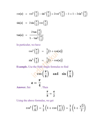 Trigonometry Formulas For Class 11