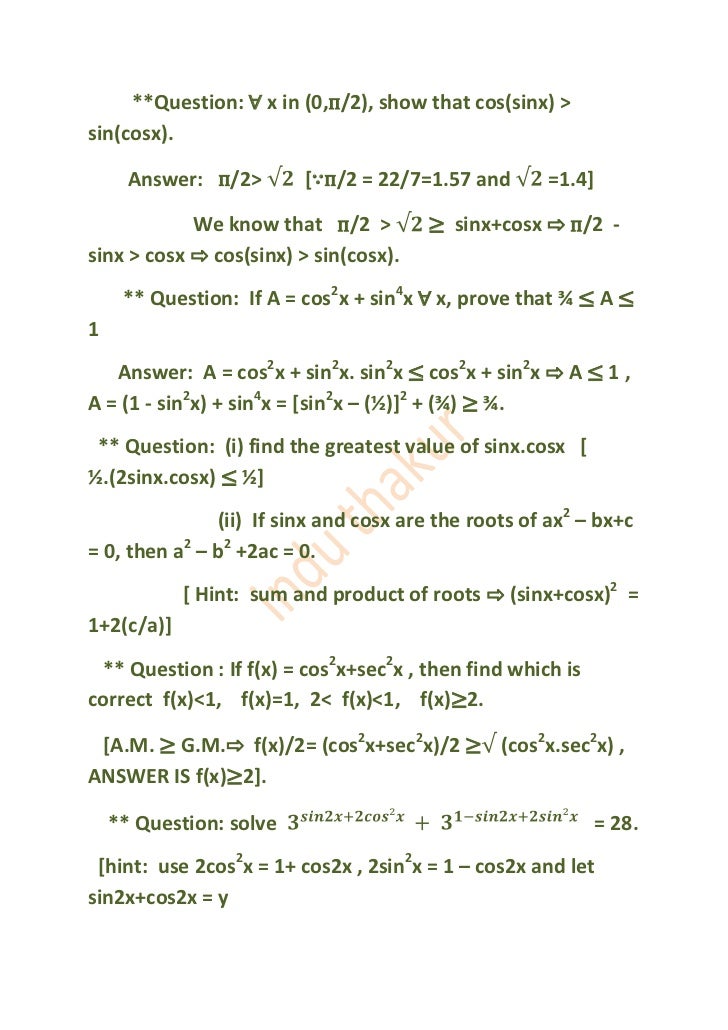 Trigonometry For Class Xi