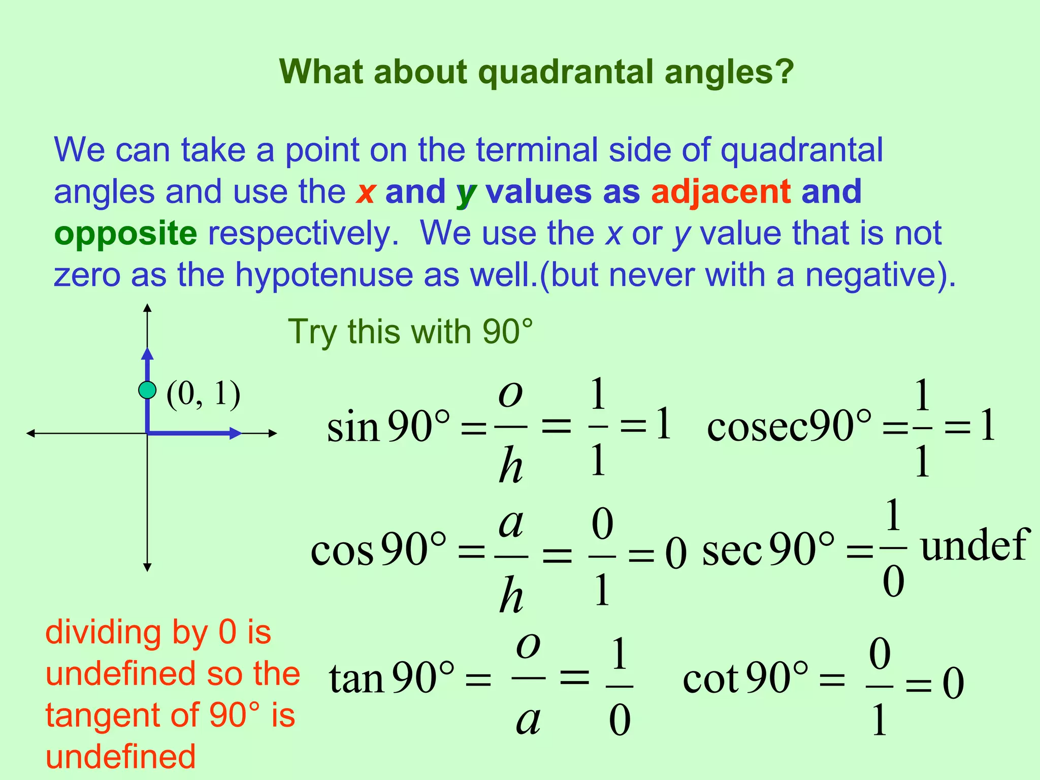 Trigonometry functions of general angles reference angles | PPT