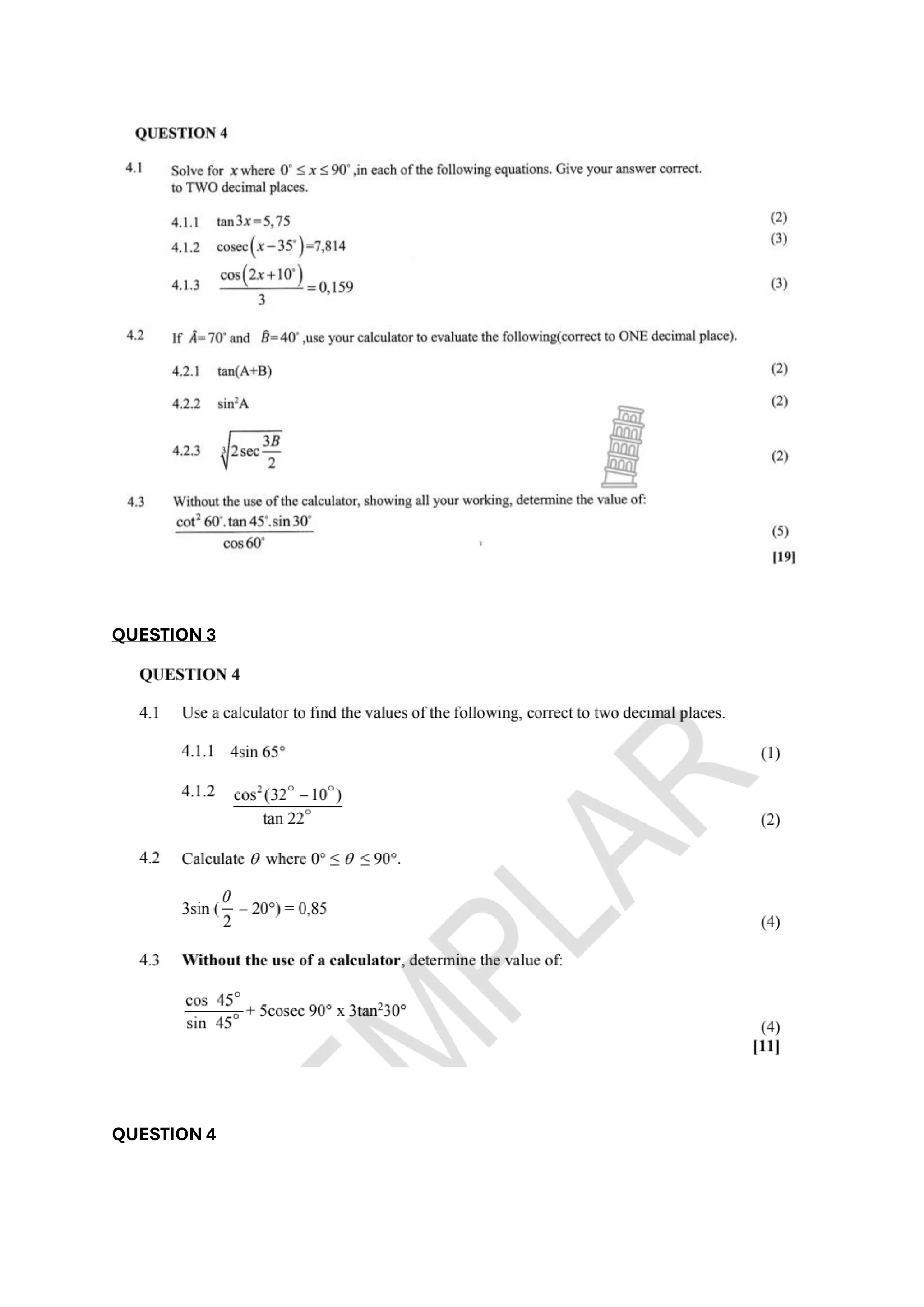 Trigonometry grade 10 practice questions pdf