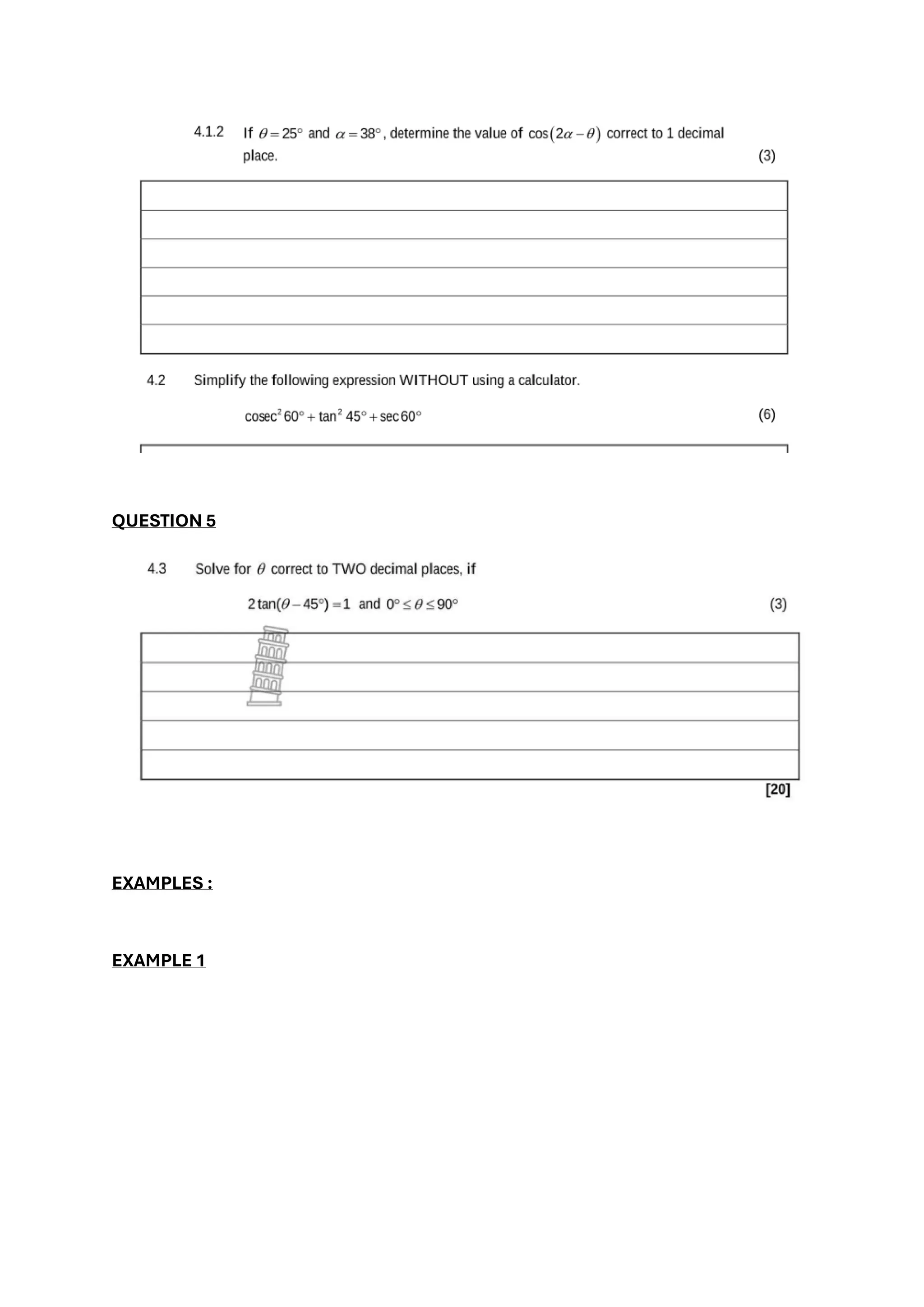 Trigonometry grade 10 practice questions pdf