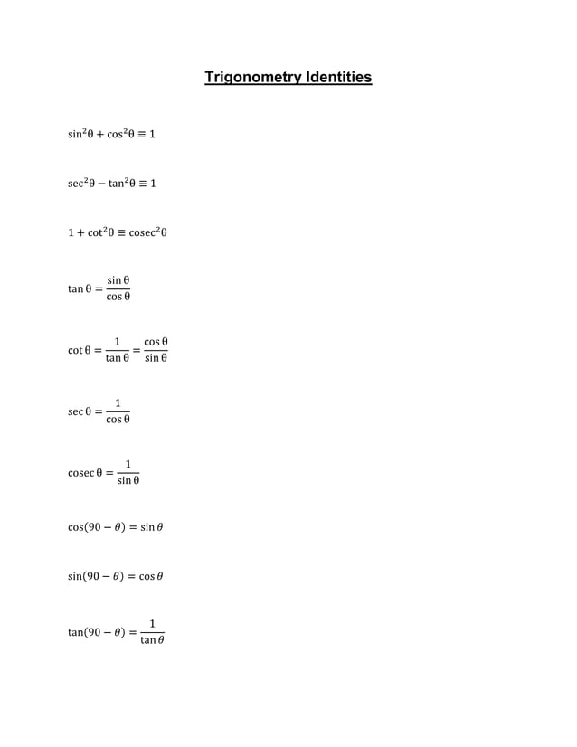 Trigonometry Identities | DOCX