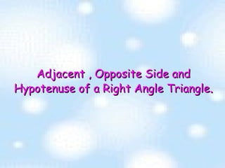 Adjacent , Opposite Side and Hypotenuse of a Right Angle Triangle . 