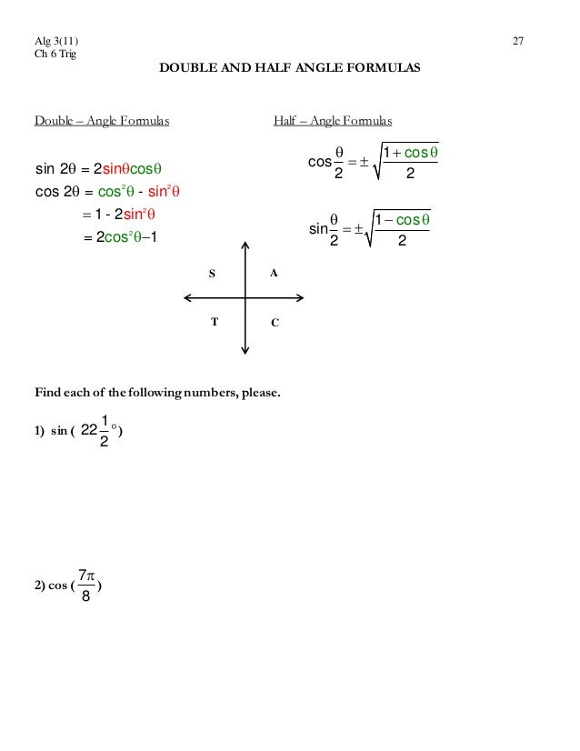 Double angle identities worksheet