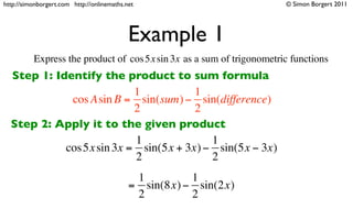 Trig products as sum and differecnes | KEY