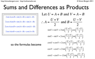 Trig products as sum and differecnes | KEY