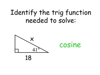 Identify the trig function needed to solve: x 18 cosine 