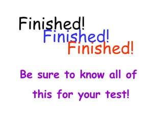 Finished! Finished! Finished! Be sure to know all of  this for your test! 