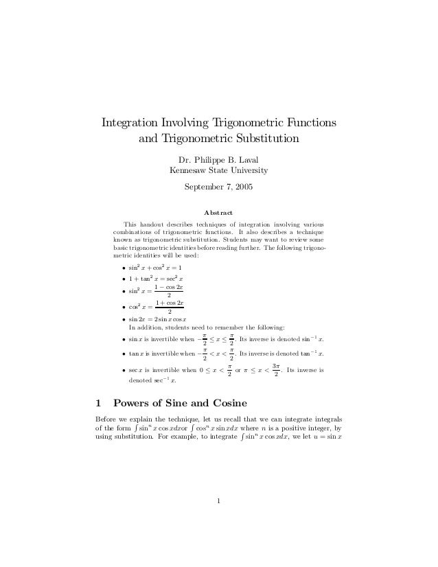 Trig Substitution Trig Substitution
