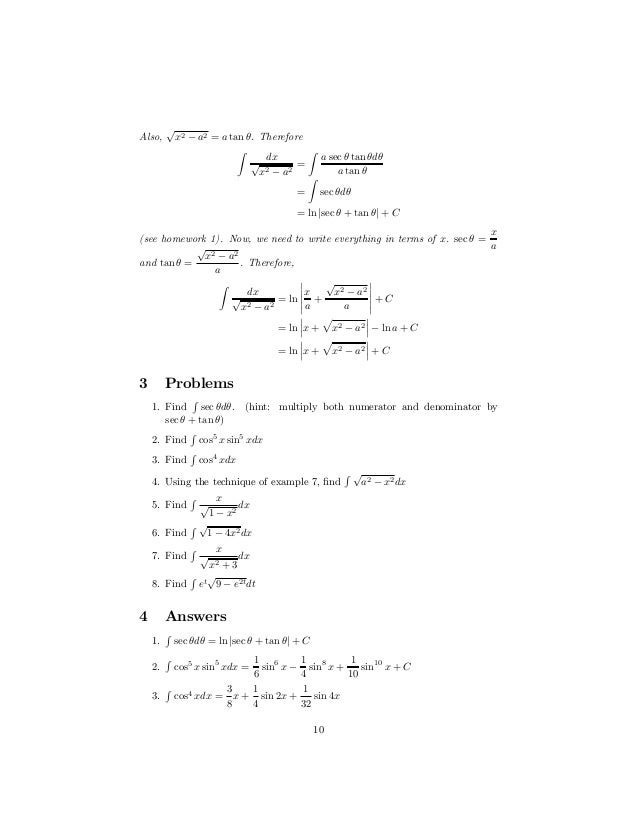 Trig Substitution Trig Substitution
