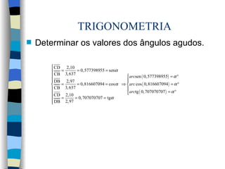 TRIGONOMETRIA Determinar os valores dos ângulos agudos. 