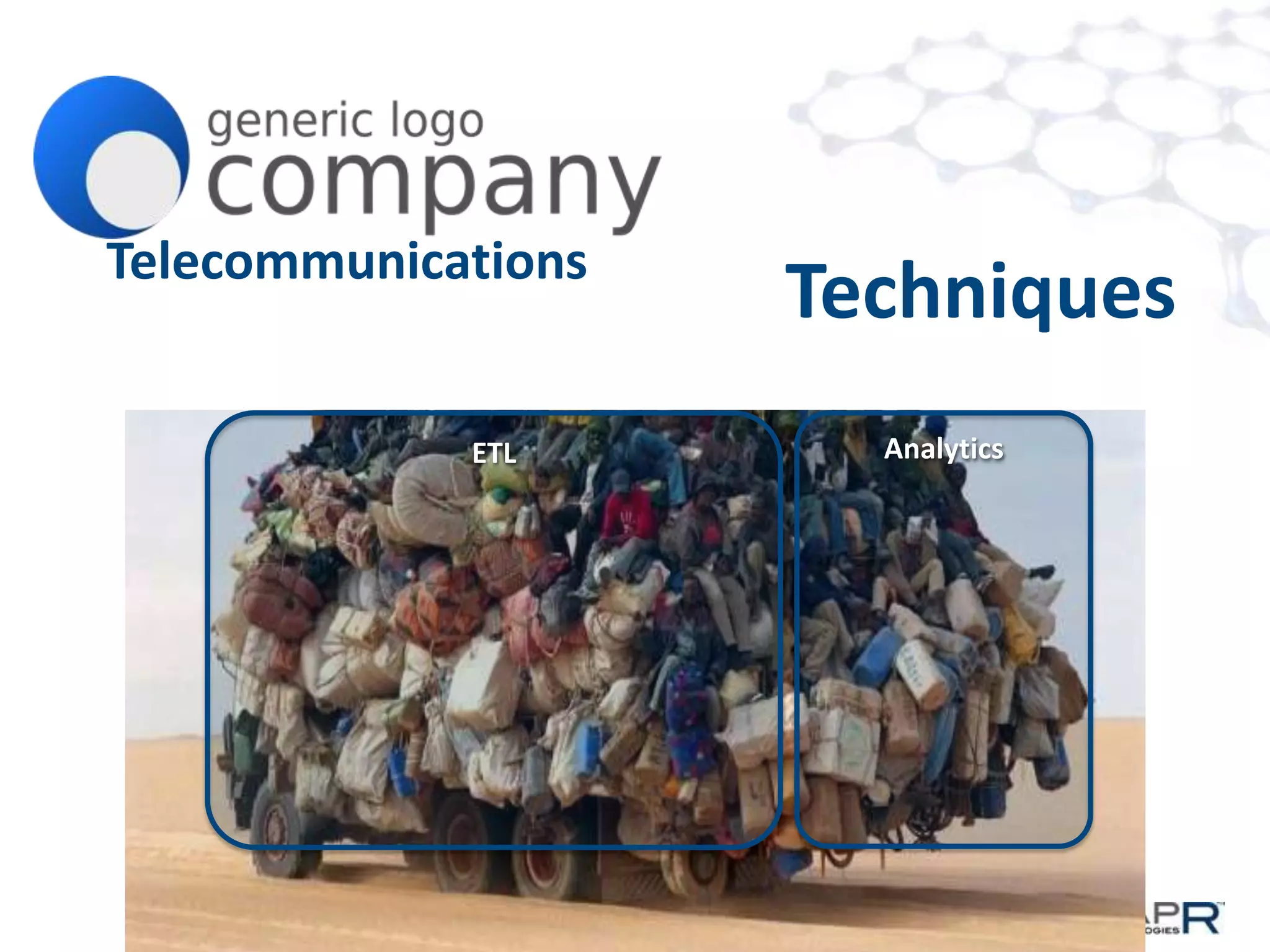 Telecommunications

Techniques
Analytics

ETL

22

 