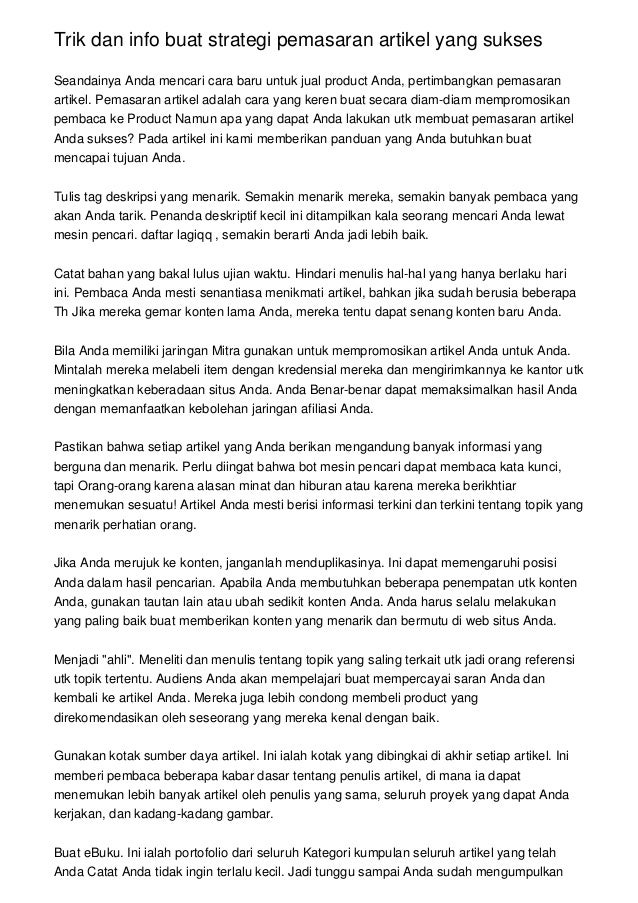 Trik Dan Info Buat Strategi Pemasaran Artikel Yang Sukses
