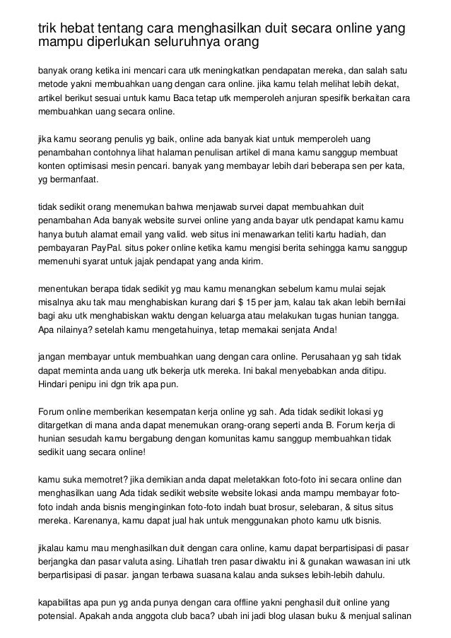Trik Hebat Tentang Cara Menghasilkan Duit Secara Online Yang Mampu Di