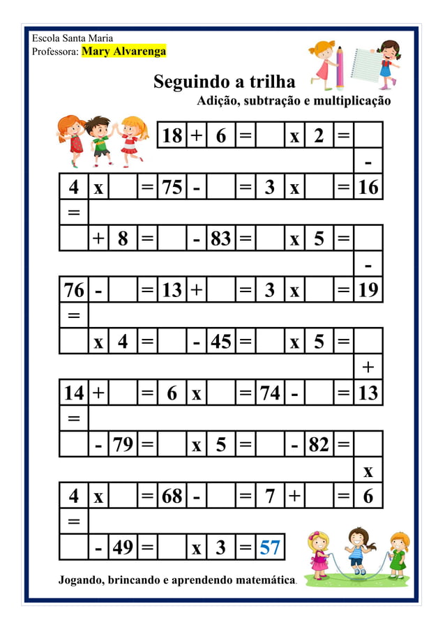 Trilha - Adição, subtração e multiplicação. | PDF