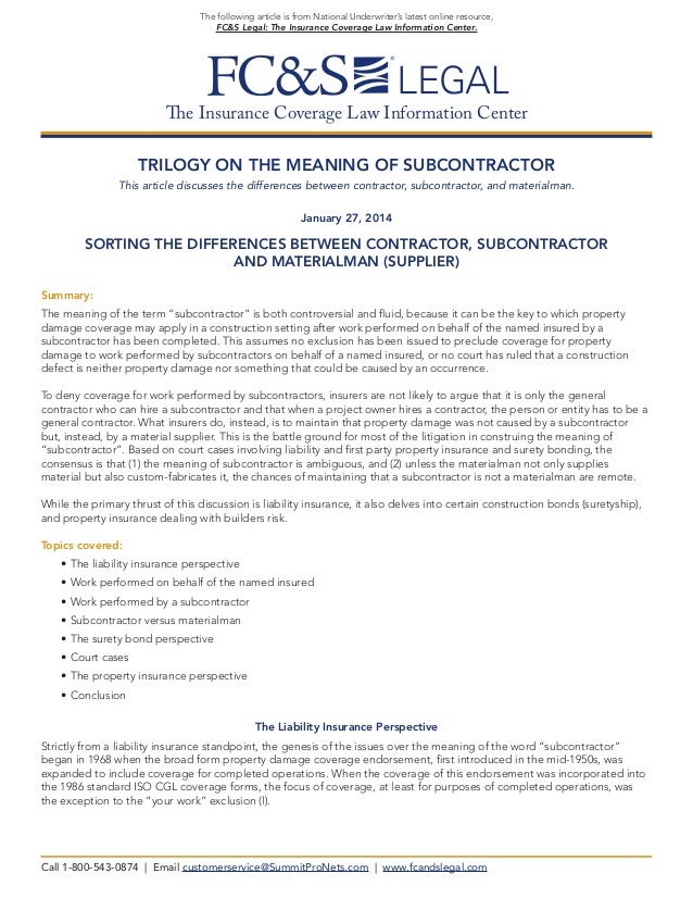 Trilogy On The Meaning Of Subcontractor