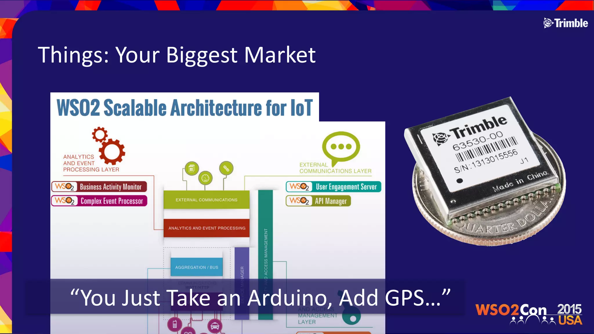 Things:$Your$Biggest$Market
“You$Just$Take$an$Arduino,$Add$GPS…”
 