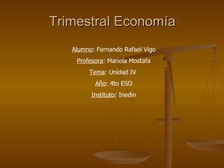 Trimestral Economía Alumno : Fernando Rafael Vigo Profesora : Mariela Mostafa Tema : Unidad IV  Año : 4to ESO Instituto : Inedin 