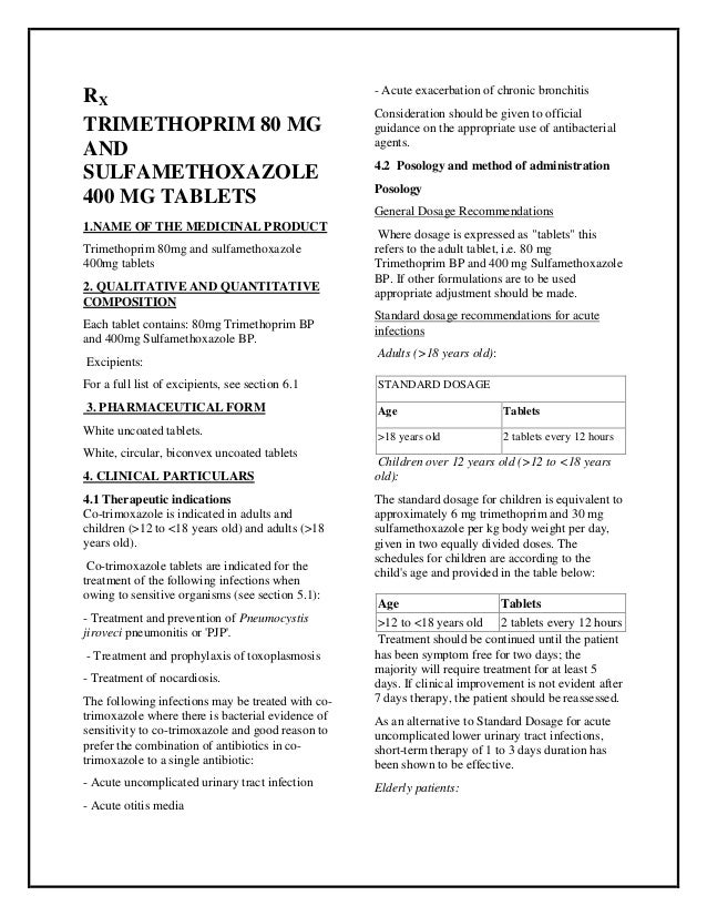 Trimethoprim 80mg and sulfamethoxazole 400mg tablets smpc taj pharma…