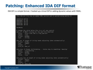 All for Naught?Got a patch working. Was happy! Turned out to be a total waste of timeComex released the source about a week after I’d finished testing my PoCNo use crying over spilled code. Better to smarter and proceed by branching his github project and working source for the demo in this presentation. “star” turned out to be pretty awesome as a source package too and patching was much easier. Bonus: Been meaning to apply some objective-C reading I’d done months back.Maybe not a total waste?Got to dabble in iPhone reversing and ARM assemblyWas fun and I scratched an itch I’d needed to. Pure source patching was too easyProcess makes for a more interesting talk