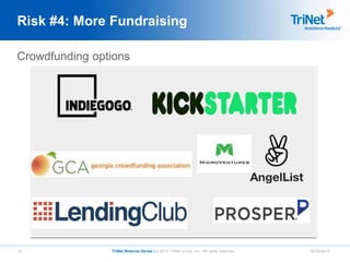 12 TriNet Webinar Series | © 2015 TriNet Group, Inc. All rights reserved. 06/25/2014
Risk #4: More Fundraising
Crowdfundin...