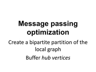 Message passing
optimization
Create a bipartite partition of the
local graph
Buffer hub vertices
 