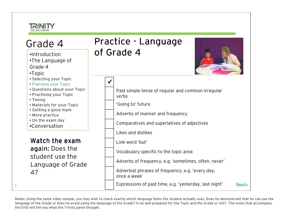 Trinity Grade 4 Topic Examples