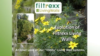 1
A Closer Look at Our “Trinity” Living Wall Systems.
Evolution of
Filtrexx Living
Walls
Evolution of
Filtrexx Living
Walls
 