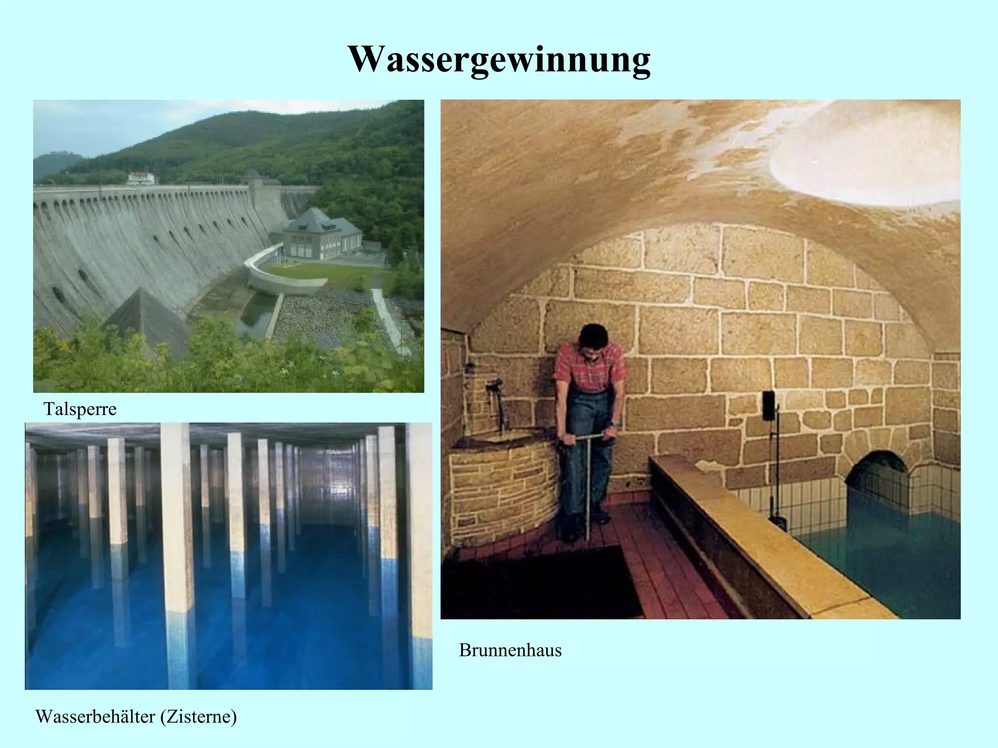 Wassergewinnung Talsperre Wasserbehälter (Zisterne) Brunnenhaus 