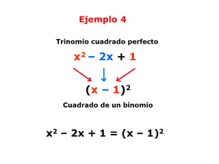 x2 – 2x + 1 = (x – 1)2
Ejemplo 4
