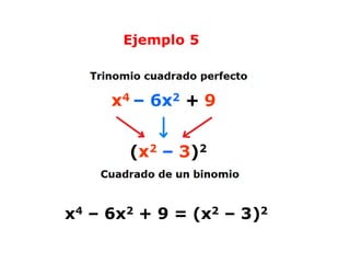 x4 – 6x2 + 9 = (x2 – 3)2
Ejemplo 5