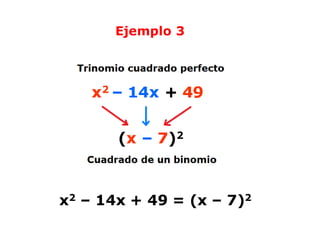 x2 – 14x + 49 = (x – 7)2
Ejemplo 3